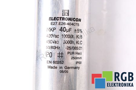 CONDENSATEUR E27.E26-404075 ELECTRONICON 40UF, 400/450VAC