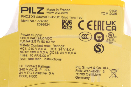 PNOZ X3 230VAC 24VDC 3N/O 1N/C 1SO PILZ 774318 RELAIS DE SÉCURITÉ