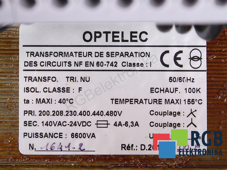 D.201.349.00E STAUBLI 200/208/230/400/440/480V, 140-24V TRANSFORMATEUR