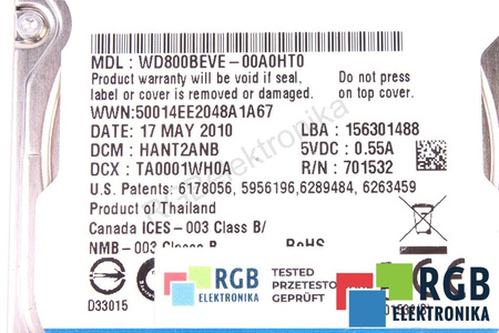 WD800BEVE-00A0HT0 WESTERN DIGITAL WD800BEVE SCORPIO BLUE 80GB