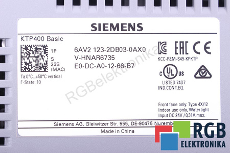 6AV2123-2DB03-0AX0 SIEMENS SIMATIC HMI KTP400 BASIC