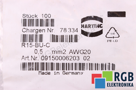 BROCHE DE PRISE R15-BU-C HARTING 0.5MM2