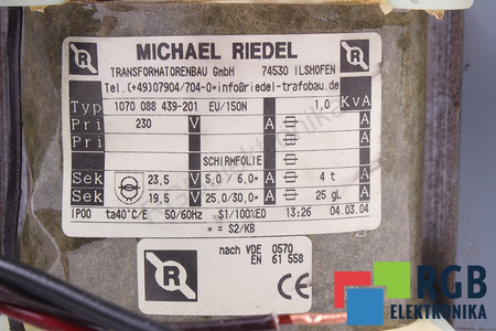 1070088439-201 MICHAEL RIEDEL 230V, 23.5/19.5V TRANSFORMATEUR