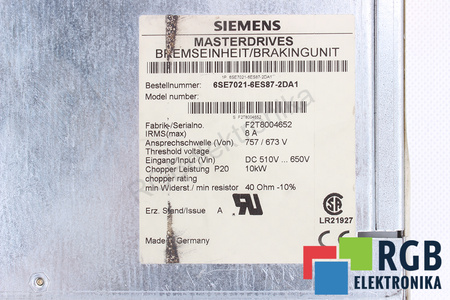 6SE7021-6ES87-2DA1 SIEMENS SIMOVERT MASTERDRIVES 10KW 510-650VDC