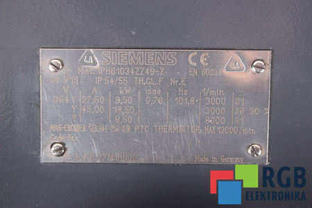1PH6103-4ZZ49-Z Z:K49 L37 M1H N02 SIEMENS AC MAIN SPINDLE MOTOR 1PH6