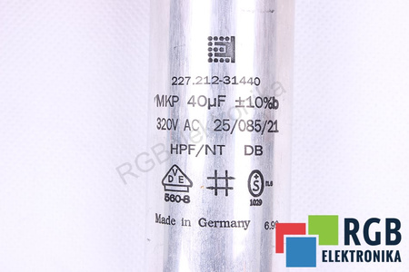 CONDENSATEUR 227.212-31440 ELECTRONICON 40UF, 320V, 40X125MM