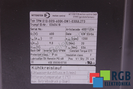 TPM010-005I-600K-OW1-030UL273 WITTENSTEIN MOTION CONTROL ROTOR
