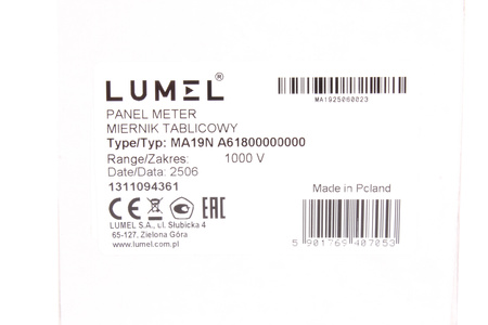 APPAREIL DE MESURE DE TABLEAU MA19N A61800000000 LUMEL 0-1KV 96X96MM