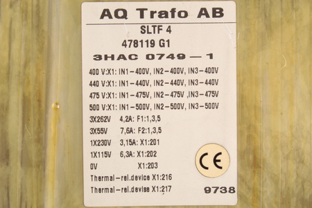 3HAC0749-1 ABB SLTF4 400/440/475/500V, 3X262/3X55/1X230/1X115V TRANSFORMATEUR