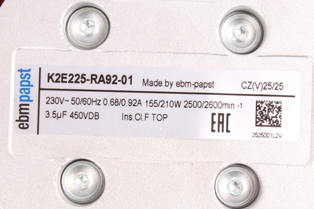 K2E225RA9201 EBM PAPST K2E225-RA92-01 230V 0.21KW, 230V, 0.92A, 1-F VENTILATEUR