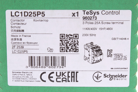 LC1D25P5 SCHNEIDER ELECTRIC 480V 230V 25A CONTACTEUR