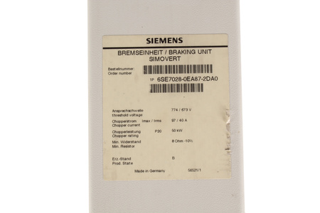 6SE7028-0EA87-2DA0 SIEMENS SIMOVERT MASTERDRIVES 8OHM, 50KW