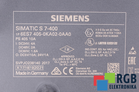 6ES7405-0KA02-0AA0 SIEMENS SIMATIC S7-400 PS405