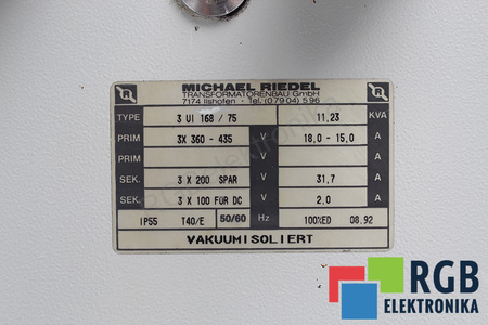 3VI168/75 MICHAEL RIEDEL 360-435V, 200/100V TRANSFORMATEUR
