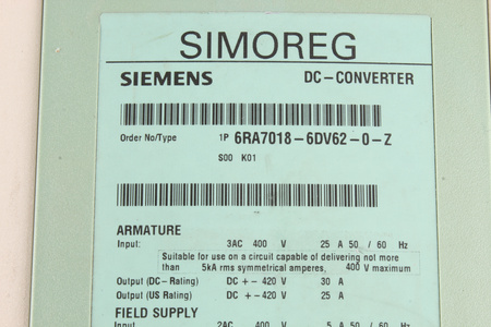 6RA7018-6DV62-0-Z Z:S00 K01 SIEMENS SIMOREG