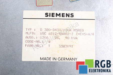 6SC6512-4AA02-Z Z=E45+A74 D380-D430/120A SIEMENS SIMODRIVE 650