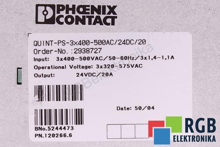 QUINT-PS-3X400-500AC/24DC/20 PHOENIX CONTACT 2938727 ALIMENTATION POUR ARMOIRE ÉLECTRIQUE