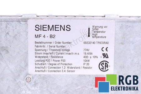 6SE32140 SIEMENS TP870RA0 MF4-B2 40 OHM 10KW RÉSISTANCE DE FREINAGE