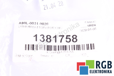A98L-0031-0028 FANUC 1750MAH BATTERIE
