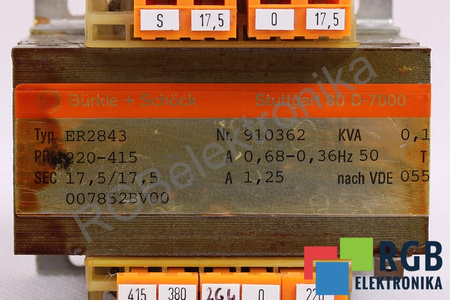 ER2843 BURKLE SCHOCK PRI 220-415V 0.68-036A SEC 17.5/17.5 1.25A 0.1KVA