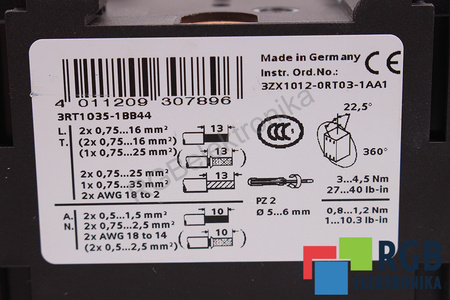 3RT1035-1BB44 SIEMENS SIRIUS 60A 690VAC 24VD