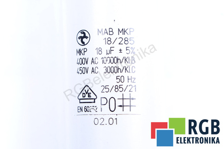 CONDENSATEUR MAB MKP 18/285 18UF, 400/450V