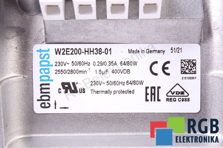 W2E200-HH38-01 EBM PAPST 225X225X8MM, 230V, 0.29A VENTILATEUR