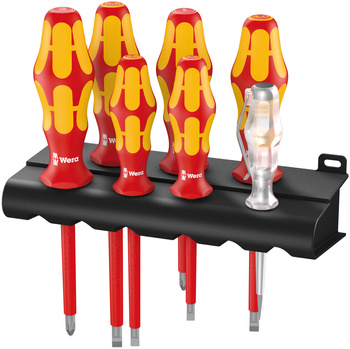 JEU DE TOURNEVIS KRAFTFORM PLUS SÉRIE 100 + TESTEUR DE PHASE UNIPOLAIRE + RACK, 7 PIECES 05006147001 WERA 160 I/7 VDE R