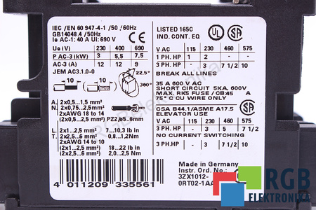 3RT1024-1A..0 SIEMENS SIRIUS 230V 690VAC 9A CONTACTEUR