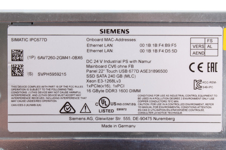 6AV7260-2GM41-0BX6 SIEMENS SIMATIC PANEL PC IPC677D
