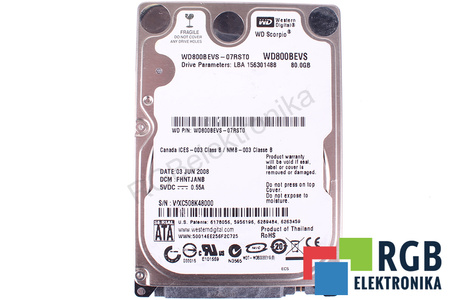 WD800BEVS-07RST0 WESTERN DIGITAL WD SCORPIO 80GB, SATA, 2.5", HDD