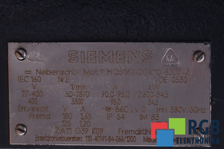 1HQ5162-0GK10-6JU7-Z Z:A11 G39 K09 2CV7187-2 SIEMENS SIMOTICS DC 1HQ5