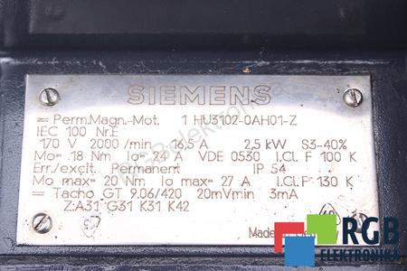 1HU3102-0AH01-Z Z:A31 G31 K31 K42 SIEMENS DC SERVOMOTOR 1HU3