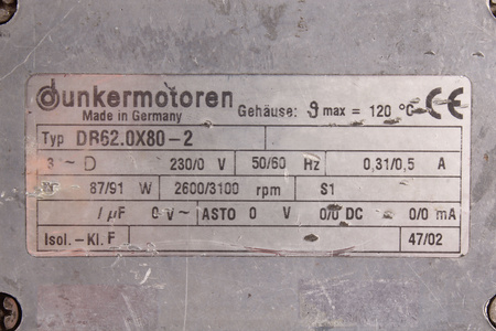 DR62.0X80-2 DUNKERMOTOREN 230/0V 0.31/0.5A 87/91W 2600/3100RPM