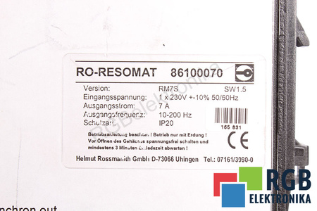 86100070 ROSSMANITH GMBH RM7S FNR-04301 RO-RESOMAT