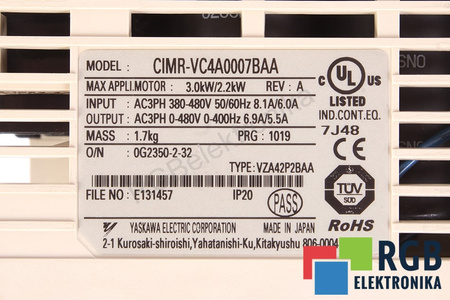 CIMR-VC4A0007BAA YASKAWA V1000 SANS CAPOT
