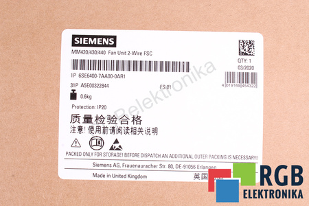 6SE6400-7AA00-0AR1 SIEMENS MICROMASTER 420/430/440 24V VENTILATEUR