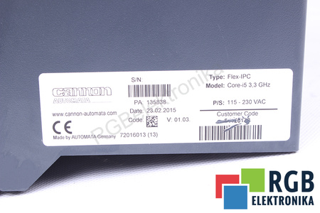 FLEX-IPC CANNON AUTOMATA I5 3.3GHZ V:01.03. PA: 135838 81230665