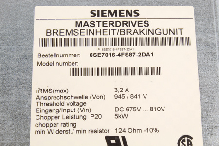 6SE7016-4FS87-2DA1 SIEMENS MASTERDRIVES 124OHM, 5KW