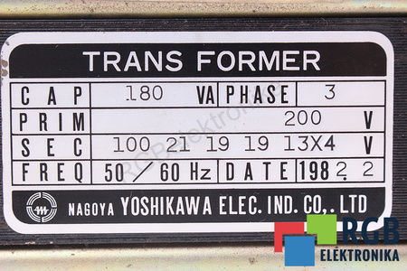 BKO-C1737-02 YOSHIKAWA 200V, 100/21/19/19/13X4V 180VA TRANSFORMATEUR