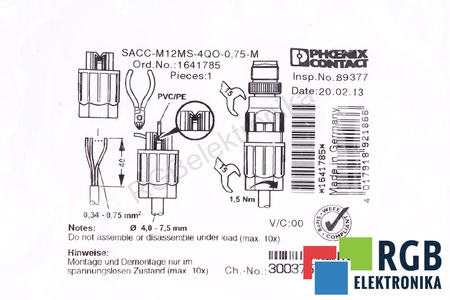 CONNECTEUR SACC-M12MS-4QO-0.75-M PHOENIX CONTACT