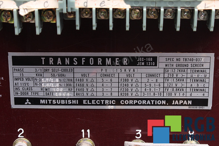 TB740-037K MITSUBISHI ELECTRIC 480/460/440/415/380/240/230/208V, 210/121/100V TRANSFORMATEUR