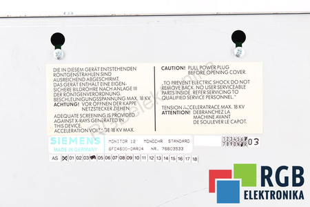 6FC4600-0AR04 SIEMENS SINUMERIK 12'' MONOCHR