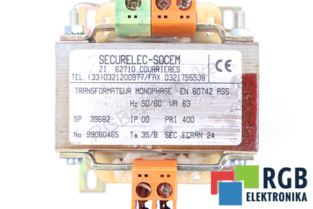 EN60742 SECURELEC SOCEM 400V, 24V TRANSFORMATEUR