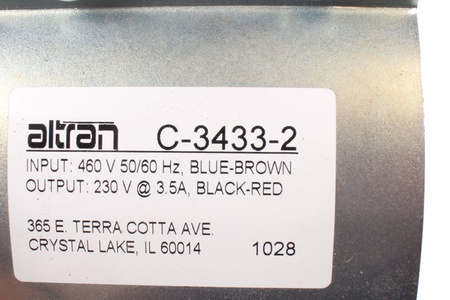 C-3433-2 ALTRAN 460V, 230V TRANSFORMATEUR