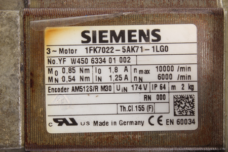 1FK7022-5AK71-1LG0 SIEMENS SIMOTICS S 1FK7