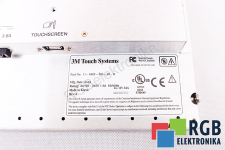 11-4922-505-00-U 3M TOUCH SYSTEMS AC 100-240V 1.5A 50/60HZ D.C MONITEUR LCD