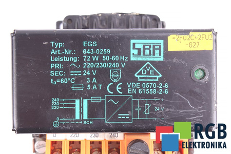 EGS SBA 043-0259 220/230/240V, 24V TRANSFORMATEUR
