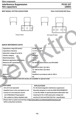 CONDENSATEUR PCX2337 PILKOR 2.2UF