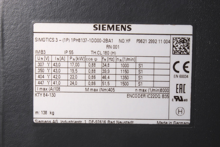 1PH8137-1DD00-2BA1 SIEMENS SIMOTICS M 1PH8